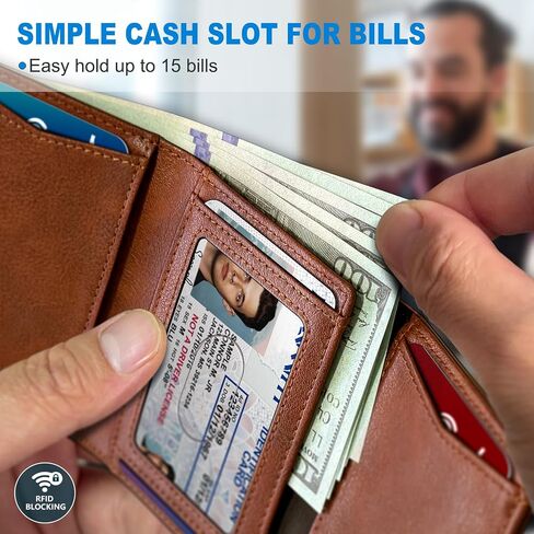 محفظة من الجلد الثلاثي للرجال ، مع نافذة ID Cash Pocket 2 14-16 بطاقات الإغلاق المغناطيسي Slim Wallet 4.0 "*3.1" in Kuwait