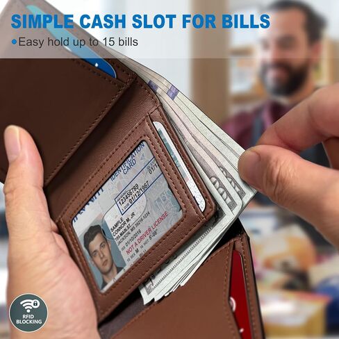 محفظة من الجلد الثلاثي للرجال ، مع نافذة ID Cash Pocket 2 14-16 بطاقات الإغلاق المغناطيسي Slim Wallet 4.0 "*3.1" in Kuwait