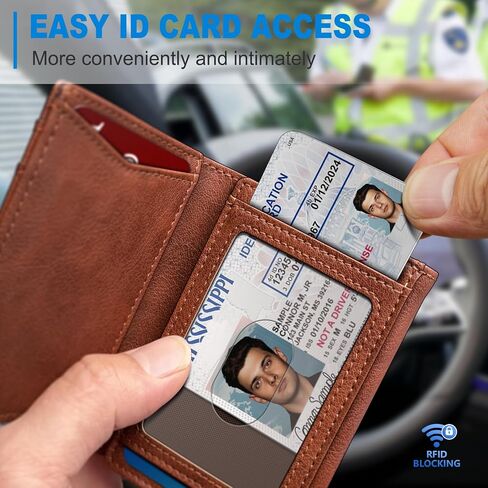 محفظة من الجلد الثلاثي للرجال ، مع نافذة ID Cash Pocket 2 14-16 بطاقات الإغلاق المغناطيسي Slim Wallet 4.0 "*3.1" in Kuwait
