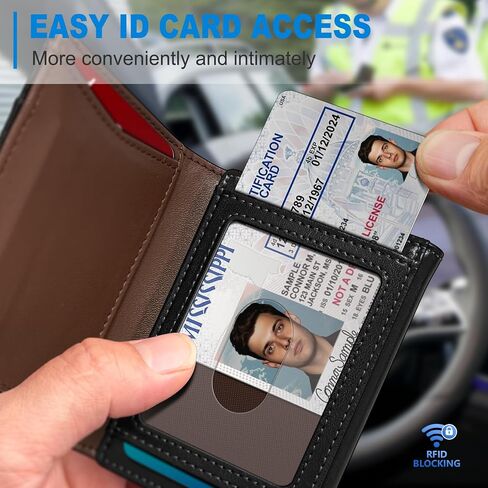 محفظة من الجلد الثلاثي للرجال ، مع نافذة ID Cash Pocket 2 14-16 بطاقات الإغلاق المغناطيسي Slim Wallet 4.0 "*3.1" in Kuwait