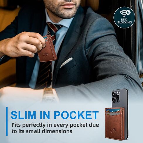 محفظة من الجلد الثلاثي للرجال ، مع نافذة ID Cash Pocket 2 14-16 بطاقات الإغلاق المغناطيسي Slim Wallet 4.0 "*3.1" in Kuwait