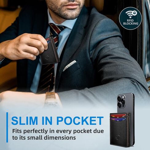 محفظة من الجلد الثلاثي للرجال ، مع نافذة ID Cash Pocket 2 14-16 بطاقات الإغلاق المغناطيسي Slim Wallet 4.0 "*3.1" in Kuwait