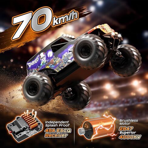 1/14 Brushless RC Cars for Adults, Max 42mph Oil Shock Absorber Electric 4WD High-Speed RC Car, Remote Control car for Adults RC Truck with Two 2S Lipo Batteries, Compatible with 3S Lipo in Kuwait