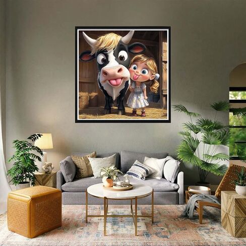 VAIIEYO 5D DIY Diamond Art Kits for Adults Cow, Diamond Painting Animal, Paint by Numbers Full Drill Round Rhinestone Craft Canvas for Home Wall Decor Gift 12x16 inch-36 in Kuwait