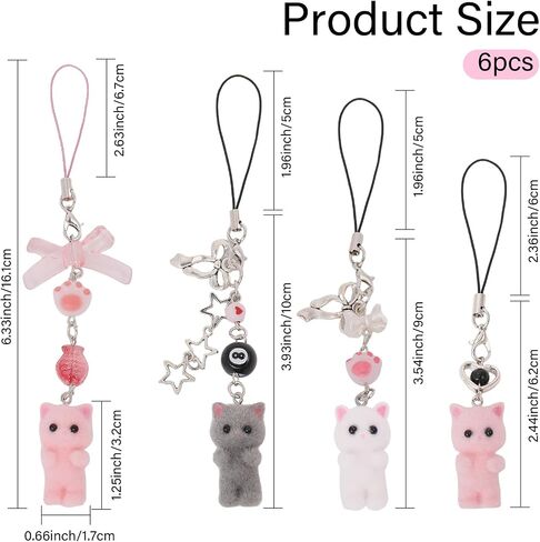 6pcs Cat Cat Phone Charms Fuzzy Kitty Cat keychain tote keyring لمفاتيح السيارة حقائب اليد على الظهر هدايا سلسلة الهاتف المحمول قلادة in Saudi Arabia
