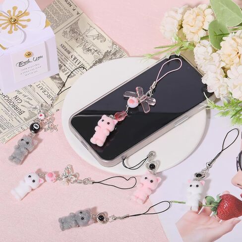 6pcs Cat Cat Phone Charms Fuzzy Kitty Cat keychain tote keyring لمفاتيح السيارة حقائب اليد على الظهر هدايا سلسلة الهاتف المحمول قلادة in Saudi Arabia