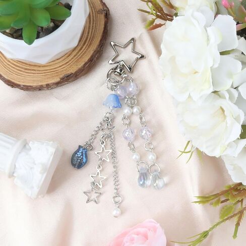 Y2K Jellyfish Keychains, Star Keychain, Cute Kpop Keycharms, Retro Beaded Bag Charms in Saudi Arabia