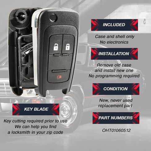 Key FOB الإدخال غير مفتاح قشرة الوجه Remote Flip Case & Pad Fits Chevy 2010-2017 Equinox / 2012-2017 Sonic / GMC 2010-2017 Terrain in Kuwait