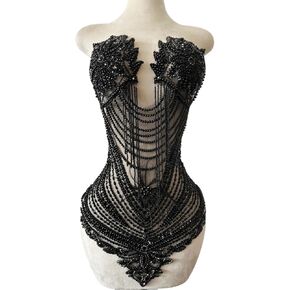 Handmade Sewing Tassel Beads Patches Rhinestones Bodice Applique with Ostrich Feather Decoration Shining Dress Clothing Accessories 17X27.5inches (Champagne) in Kuwait