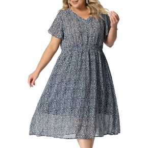 Agnes Orinda Women's Plus Size Summer Dress 2025 Floral Print V Neck Smocked A-Line Flowy Midi Dress in Saudi Arabia
