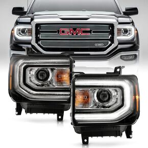 Acanii - لـ [Hid/Xenon Model] 2016-2018 GMC Sierra 1500 Factory LED Drl Projector المصابيح الأمامية زوجي المصابيح الأمامية اليسرى+اليمين in Kuwait