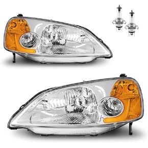 Headlights Assembly for 2001-2003 Honda Civic 2/4Door Halogen Headlamp Replacement, High/Low Beam W/Bulbs, Driver & Passenger Side in Kuwait