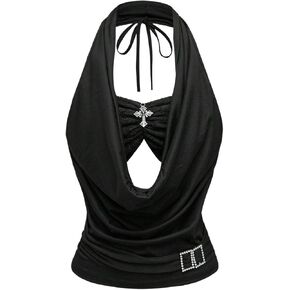 Verdusa Women's Y2K Goth Halter Top Out out out bucked ruched rocked lace lace stops fort in Kuwait