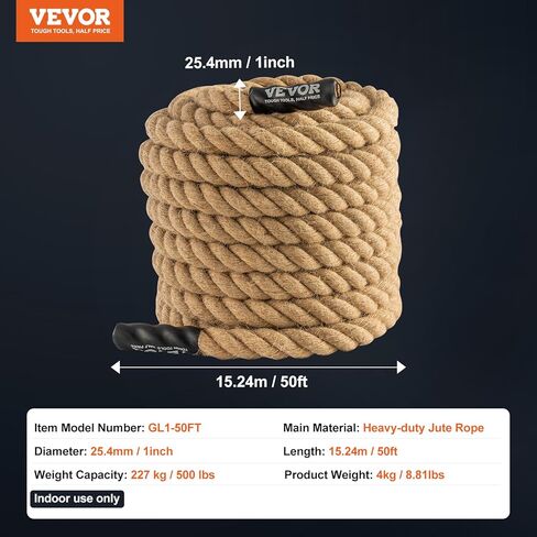 VEVOR Gym Climbing Rope, 1" Diameter Mutiple Length Gym Fitness Training Rope, Adult Training Rope, DIY Decorations for Home & Pets in Saudi Arabia