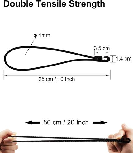 Small Bungee Cords with Hooks 10 Inch - 25 Pcs Short Bungee Cords with Hooks, Adjustable Heavy Duty Tarp Straps Outdoor for Tarp, Canopy, Camping, Tent Poles (Black) in Saudi Arabia