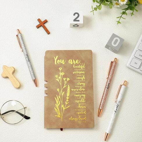 5 Pcs Mother's Day Gifts for Church Christian Religious Gifts for Women Men A6 Bible Leather Notebook 3 Verse Pens with Box Prayer Journal Bible Study Supplies(Purple) in Kuwait