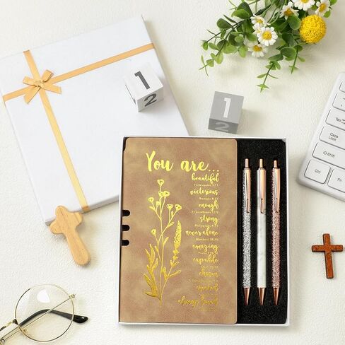 5 Pcs Mother's Day Gifts for Church Christian Religious Gifts for Women Men A6 Bible Leather Notebook 3 Verse Pens with Box Prayer Journal Bible Study Supplies(Purple) in Kuwait