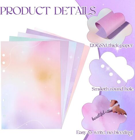 100 Sheets Gradient A5 Refill Papers for Planner Binder Insert, 120GSM Thick Loose Leaf Lined Paper, 6 Hole Notebook Filler Paper for A5 6 Ring Budget Travel Journal Diary Binder, Watercolor in Saudi Arabia