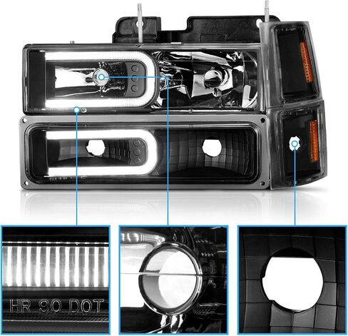 AmeriLite For 1988-1998 Chevy Pickup Truck C/K Suburban Tahoe LED Tube Black Replacement Headlights Halogen Bulb Parking Corner Light Sets - Passenger and Driver Side in Saudi Arabia