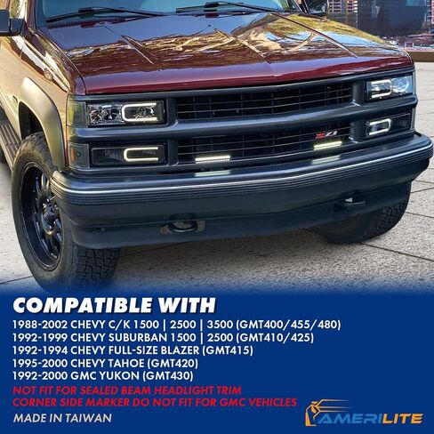 AmeriLite For 1988-1998 Chevy Pickup Truck C/K Suburban Tahoe LED Tube Black Replacement Headlights Halogen Bulb Parking Corner Light Sets - Passenger and Driver Side in Saudi Arabia