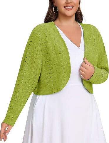 Lastshe Women's Plus Size Shrug Open Open Long Cleeves Broced Bolero Openwork Cardigans arey for vruces in Kuwait