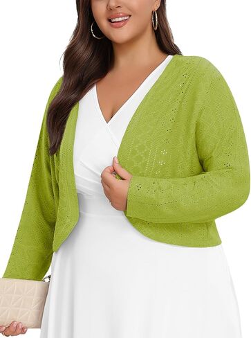 Lastshe Women's Plus Size Shrug Open Open Long Cleeves Broced Bolero Openwork Cardigans arey for vruces in Kuwait
