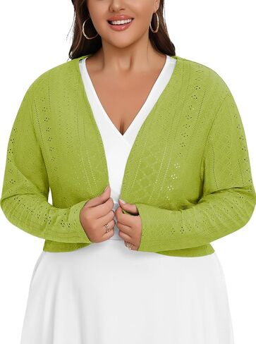 Lastshe Women's Plus Size Shrug Open Open Long Cleeves Broced Bolero Openwork Cardigans arey for vruces in Kuwait