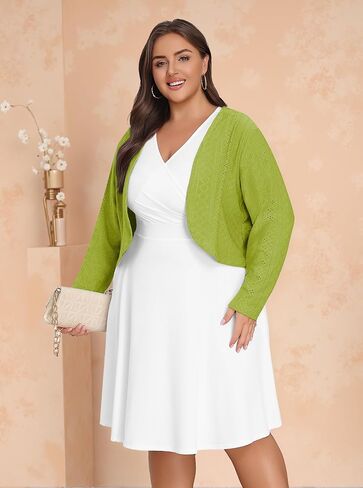 Lastshe Women's Plus Size Shrug Open Open Long Cleeves Broced Bolero Openwork Cardigans arey for vruces in Kuwait