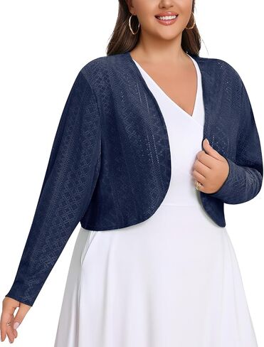Lastshe Women's Plus Size Shrug Open Front Long Sleeves Cropped Bolero Openwork Dressy Cardigans for Dresses in Kuwait