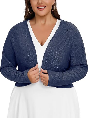 Lastshe Women's Plus Size Shrug Open Front Long Sleeves Cropped Bolero Openwork Dressy Cardigans for Dresses in Kuwait