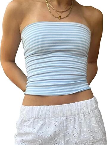 Tube Top Going Out Strapless Crop Tops Backless Bandeau Striped y2k Cute Summer Clothes for Women Teen Girls 2025 in Kuwait