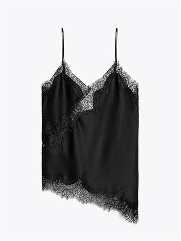 Women’S Casual Solid Lace Spaghetti Strap Top With Patchwork Irregular Hole Decoration in Saudi Arabia