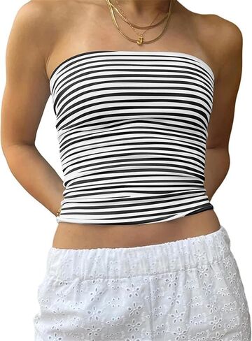 Tube Top Out Out Brandless Broc Tops Bandeau Bandeau مخططة Y2K ملابس صيفية لطيفة للنساء في سن المراهقة الفتيات 2025 in Kuwait