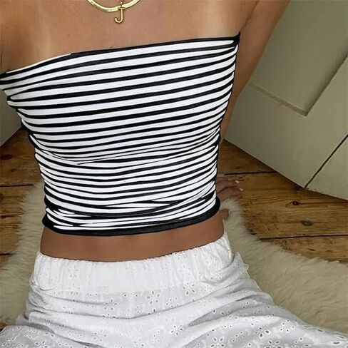 Tube Top Out Out Brandless Broc Tops Bandeau Bandeau مخططة Y2K ملابس صيفية لطيفة للنساء في سن المراهقة الفتيات 2025 in Kuwait