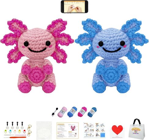 LuNuaFvy Complete Crochet Kit for Beginners Adults & Kids - Make 2 Dragon Amigurumi Animals, All-in-One Starter Set with Pre-Measured Yarn & Hooks, Step-by-Step Video Tutorial, Gift for Craft Lovers in Saudi Arabia