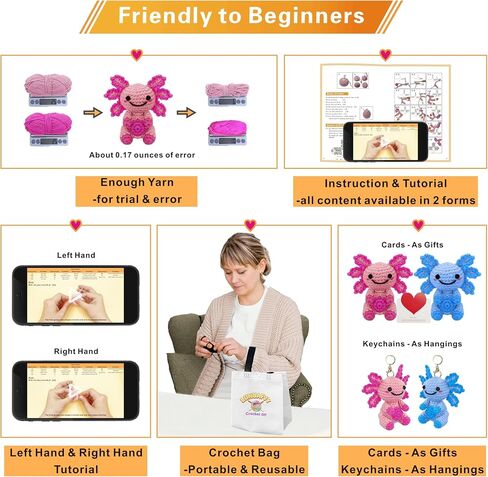 LuNuaFvy Complete Crochet Kit for Beginners Adults & Kids - Make 2 Dragon Amigurumi Animals, All-in-One Starter Set with Pre-Measured Yarn & Hooks, Step-by-Step Video Tutorial, Gift for Craft Lovers in Saudi Arabia