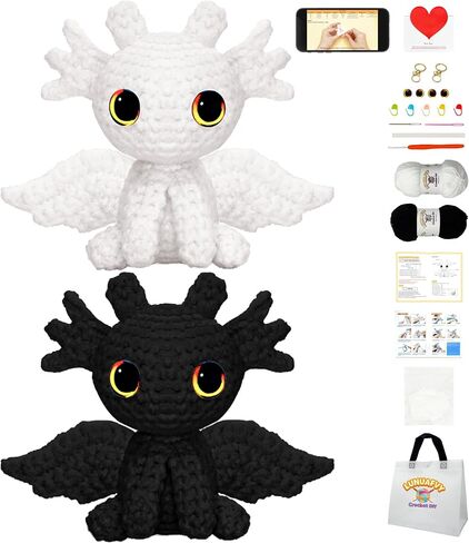 LuNuaFvy Complete Crochet Kit for Beginners Adults & Kids - Make 2 Dragon Amigurumi Animals, All-in-One Starter Set with Pre-Measured Yarn & Hooks, Step-by-Step Video Tutorial, Gift for Craft Lovers in Saudi Arabia