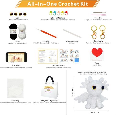 LuNuaFvy Complete Crochet Kit for Beginners Adults & Kids - Make 2 Dragon Amigurumi Animals, All-in-One Starter Set with Pre-Measured Yarn & Hooks, Step-by-Step Video Tutorial, Gift for Craft Lovers in Saudi Arabia