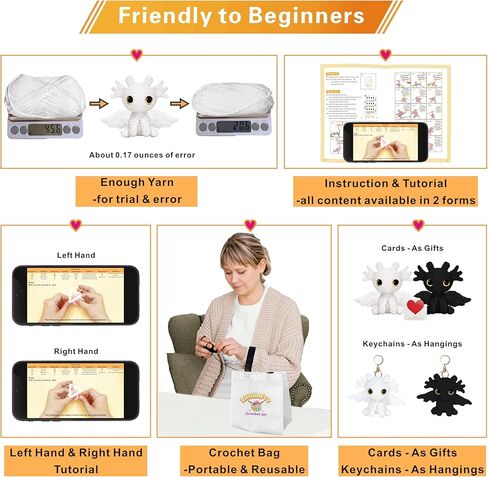 LuNuaFvy Complete Crochet Kit for Beginners Adults & Kids - Make 2 Dragon Amigurumi Animals, All-in-One Starter Set with Pre-Measured Yarn & Hooks, Step-by-Step Video Tutorial, Gift for Craft Lovers in Saudi Arabia