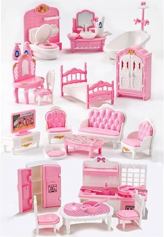40 PCS Dollhouse Furniture Associory مجموعة مصغرة الأثاث الصغير دمى Dolls Dolls People Playhouse Family Toys Gift 1:12 Bedroom Bedroom Bathroom Boy Girl Toddler Kid 3y+ in Kuwait