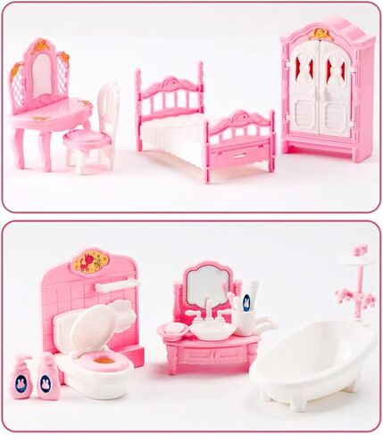 40 PCS Dollhouse Furniture Associory مجموعة مصغرة الأثاث الصغير دمى Dolls Dolls People Playhouse Family Toys Gift 1:12 Bedroom Bedroom Bathroom Boy Girl Toddler Kid 3y+ in Kuwait