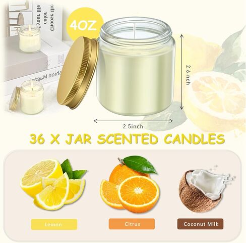 ACITHGL 36 Pcs 4oz Mini Mason Jar Candles Small Scented Candles Bulk Aromatherapy Ideal Souvenir Favors for Wedding Birthday Party (Freesia, Lavender, Jasmine, Gold) in Saudi Arabia