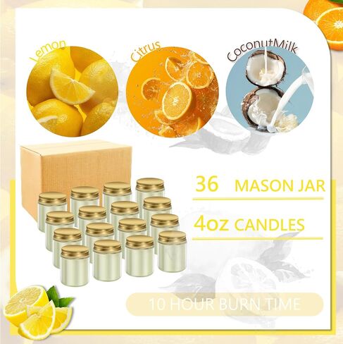 ACITHGL 36 Pcs 4oz Mini Mason Jar Candles Small Scented Candles Bulk Aromatherapy Ideal Souvenir Favors for Wedding Birthday Party (Freesia, Lavender, Jasmine, Gold) in Saudi Arabia