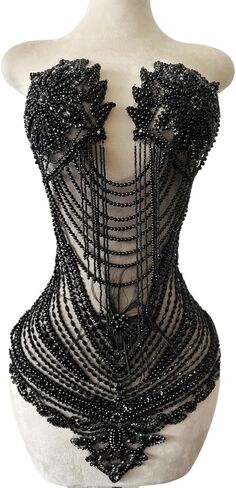 Handmade Sewing Tassel Beads Patches Rhinestones Bodice Applique with Ostrich Feather Decoration Shining Dress Clothing Accessories 17X27.5inches (Champagne) in Kuwait