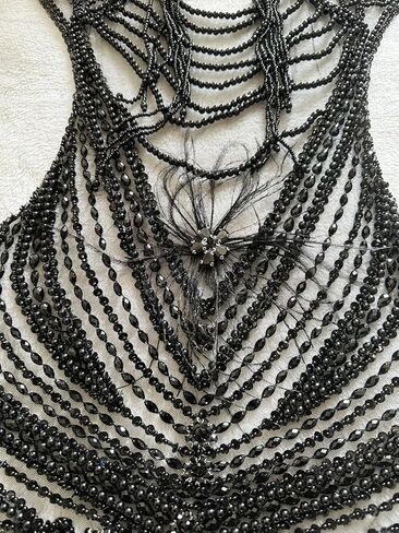 Handmade Sewing Tassel Beads Patches Rhinestones Bodice Applique with Ostrich Feather Decoration Shining Dress Clothing Accessories 17X27.5inches (Champagne) in Kuwait