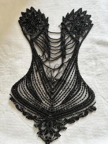 Handmade Sewing Tassel Beads Patches Rhinestones Bodice Applique with Ostrich Feather Decoration Shining Dress Clothing Accessories 17X27.5inches (Champagne) in Kuwait