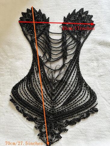 Handmade Sewing Tassel Beads Patches Rhinestones Bodice Applique with Ostrich Feather Decoration Shining Dress Clothing Accessories 17X27.5inches (Champagne) in Kuwait