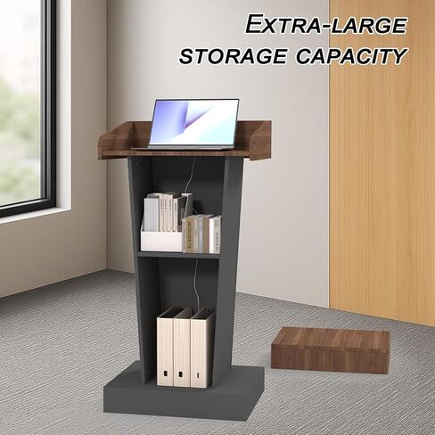 Wooden Podium Stand with Wheels, Mobile Wood Lectern with Large Storage, Elegant Pulpit for Churches, Classrooms & Conferences, Scratch-Resistant Finish, Heavy Base (with 4"Elevated Footrest) in Saudi Arabia