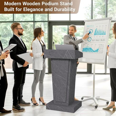 Wooden Podium Stand with Wheels, Mobile Wood Lectern with Large Storage, Elegant Pulpit for Churches, Classrooms & Conferences, Scratch-Resistant Finish, Heavy Base (with 4"Elevated Footrest) in Saudi Arabia