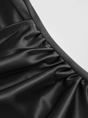 CIDER Womens Satin Dress Sleeveless Spaghetti Strap V Neck Ruched Side Slit Semi Formal Party Club Dresses in Saudi Arabia